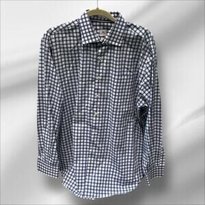 Peter Millar Mens Shirt Checkered XL Preppy Career 100% Cotton Blue Long Sleeve